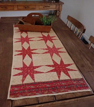 Last One Early 1830 - 1860 Antique Cutter Quilt Pc 44x18 Turkey Red Stars
