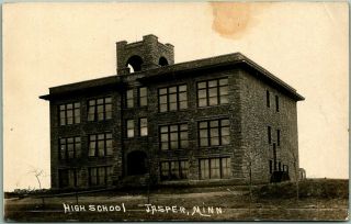 Vintage Jasper,  Minnesota Rppc Real Photo Postcard " High School " W/ 1912 Cancel