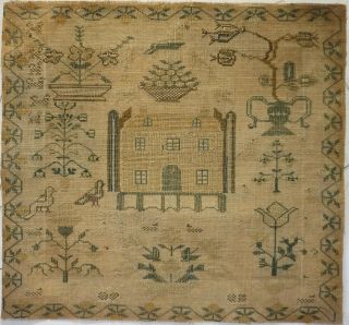 Early/mid 19th Century House & Motif Sampler By Sarah E Dixon Aged 11 - 1843