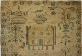 EARLY/MID 19TH CENTURY HOUSE & MOTIF SAMPLER BY SARAH E DIXON AGED 11 - 1843 2