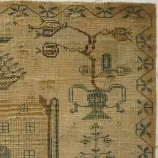 EARLY/MID 19TH CENTURY HOUSE & MOTIF SAMPLER BY SARAH E DIXON AGED 11 - 1843 5