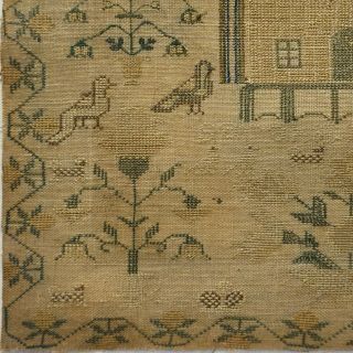 EARLY/MID 19TH CENTURY HOUSE & MOTIF SAMPLER BY SARAH E DIXON AGED 11 - 1843 6