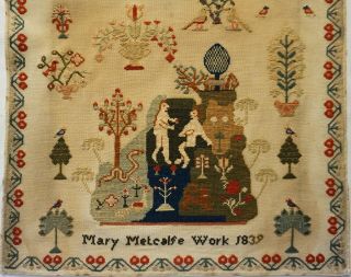 EARLY/MID 19TH CENTURY ADAM & EVE,  MOTIF & VERSE SAMPLER BY MARY METCALFE - 1839 3