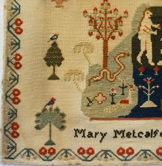 EARLY/MID 19TH CENTURY ADAM & EVE,  MOTIF & VERSE SAMPLER BY MARY METCALFE - 1839 6