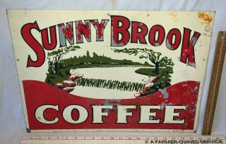 Antique Sunny Brook Coffee Tin Litho Country Store Sign Vintage Grocery Can Adv