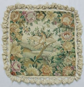 Antique French 19th C Aubusson Hand Woven Peace Bird Tapestry/cushion 49x49cms