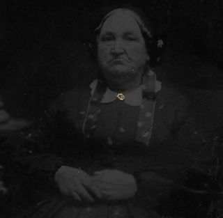 Tintype Photo T359 Older Woman W/ Sagging Face Posing W/ Tinted Button