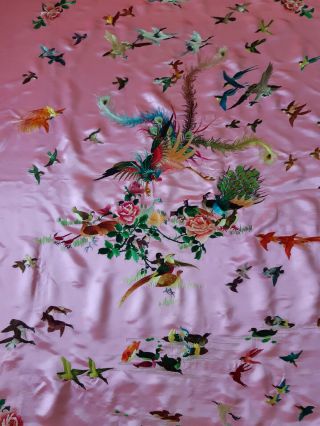 Antique Piano Shawl Tapestry Chines Splendid Silk Hand Embroidered size75 