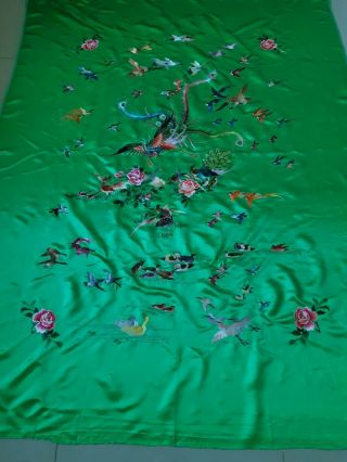 Antique Piano Shawl Tapestry Chines Splendid Silk Hand Embroidered Size75 " ×58 "
