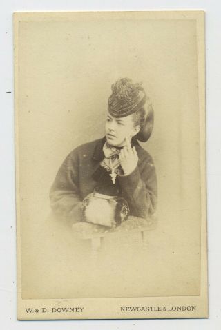 Victorian Lady In High Hat & Muff Warmer Antique Cdv Photograph D1