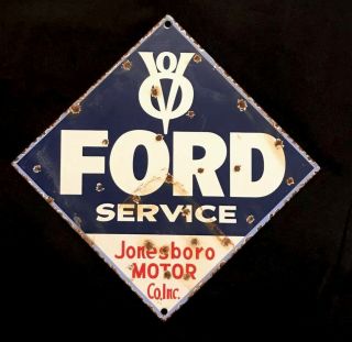 Vintage 1950’s Ford V8 Service Porcelain Sign Gas Oil Auto Gasoline Car Truck