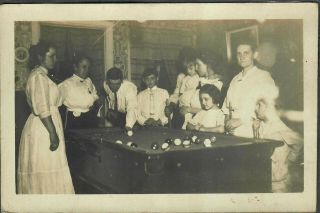 Vintage Rppc Family Playing Billiards