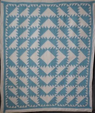 Vintage 30s Blue & White Delectable Mountains QUILT 87x72 3