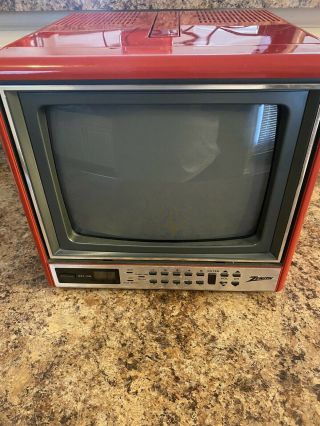 Vintage Zenith 9” Screen Color Tv Red Small Portable Cable Rv Crt Tube
