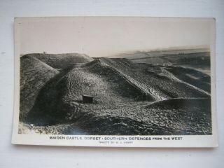 Vintage Postcard - Maiden Castle Dorset,  Southern Defencrs From The West