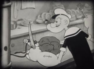 16mm Fleischer Popeye Cartoon: What - - No Spinach? (1936) Rare Early Classic