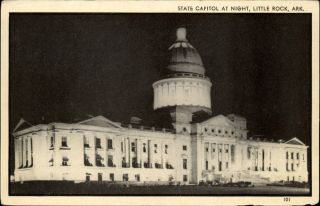 State Capitol Little Rock Arkansas At Night Dome 1920s Vintage Postcard