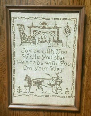 Antique Sampler.  Cross Stitch In Wood Frame.  A Century Old On Linen Cloth.