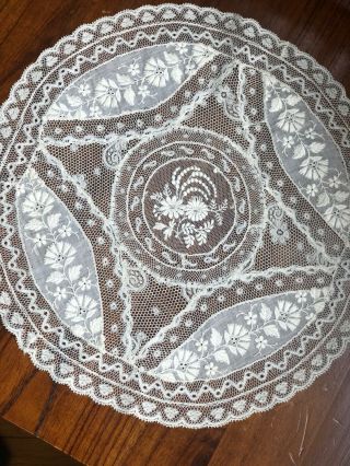 Antique French Normandy Lace 11 " Doily C.  1900,  Patchwork Lace