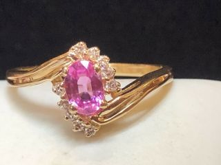 Vintage Estate 14k Gold Natural Pink Sapphire Ring Diamonds Wedding Engagement