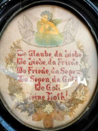 1860 antique GERMAN SAMPLER PAPER PUNCH die cut pressed flowers house blessing 2