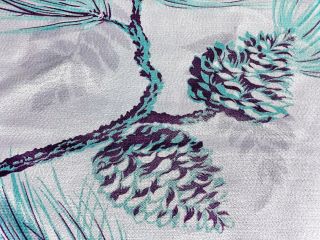Luxe Pinecones & Sprigs Barkcloth Vintage Fabric Drape Curtain 40 
