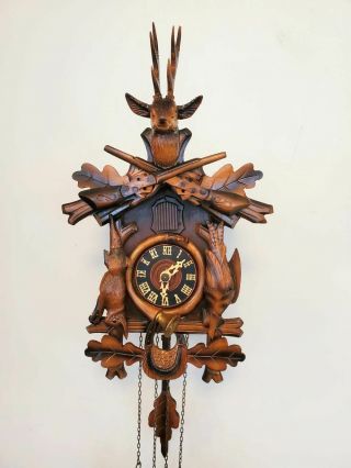 Vintage Rombach Hass 30 Hour Black Forest Cuckoo Clock Deer Head Crest