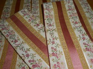 5 Vintage French Lisere Floral Stripe Satin Brocade Fabric Tie Backs Pink Gold