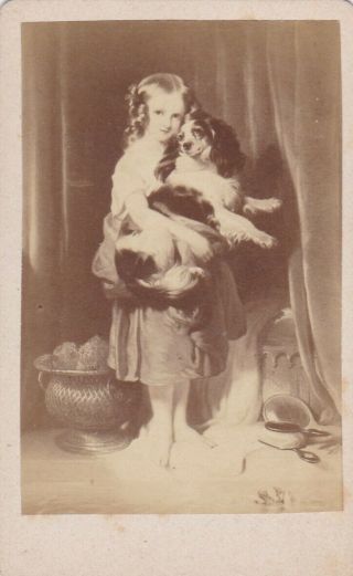Antique Cdv Photo.  Girl With Dog - Beauthy 