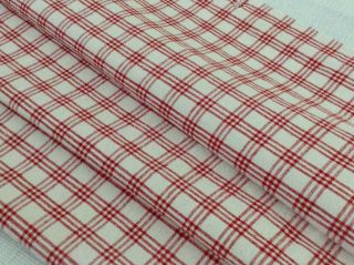 Antique Vintage French Red /white Plaid Linen Fabric Upholstery Decor