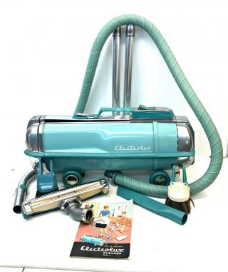 Vintage Mid Century Electrolux Canister Vacuum Model G W/attachments Teal Blue