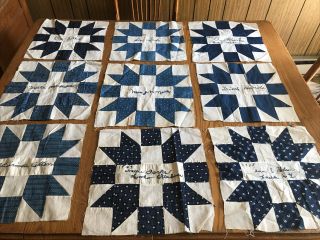 20 Antique 1907 1908 Hand Sewn Cotton Quilt Blocks Some Signed Dated & Locations