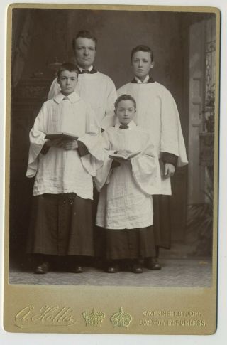 Antique Cabinet Photograph Of Three Church Choir Boys & Their Teacher Barrow L3