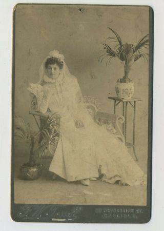 Antique Cabinet Photograph Of A Seated Bride In Full Wedding Dress L3