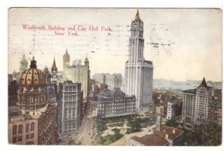 Woolworth Building And City Hall Park - York City - Vintage 1914 Postcard