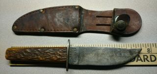 Vintage Sword Brand Fixed Blade Knife - Camillus Cutlery Co.  Ny,  Usa - Jigged Antler