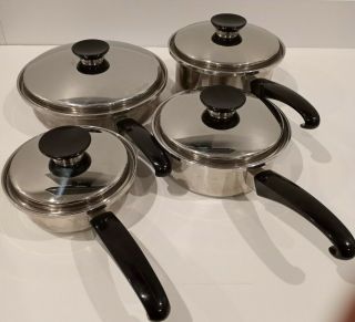 Vtg Seal O Matic Thermium Multiplex 8 Piece Waterless Cookware Set Stainless Usa