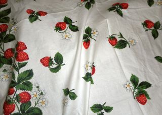 Vintage Strawberry Strawberries Floral Cotton Fabric Red Green White Yellow