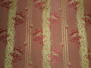 Antique French Floral Garland Silk Brocade Fabric Salmon Red Cream