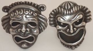 Vintage Margot De Taxco Sterling Silver Comedy Tragedy Mask Cufflinks