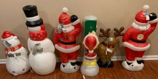 Set Of 6 Vintage Blow Mold Plastic Christmas Lighted Yard Lawn Decor
