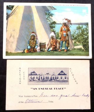 Vintage Native American Peace Pipe & Ottowa Tribe Unposted Postcards