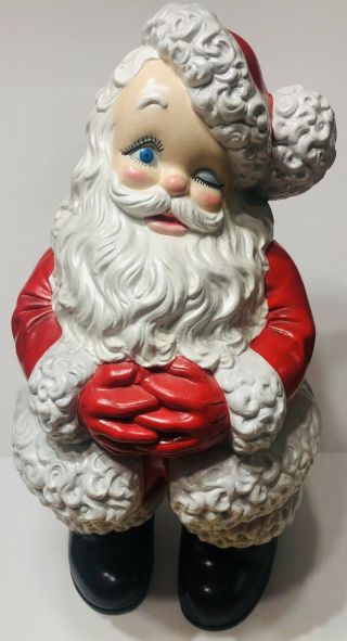 Vintage Rare Huge 20 " Atlantic Mold Winking Santa Claus Ceramic Christmas Bank
