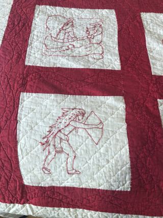 Antique Hand Sewn Redwork Quilt Circa 1900 ' s 80 x 96 inches PH0497 2