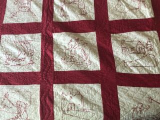 Antique Hand Sewn Redwork Quilt Circa 1900 ' s 80 x 96 inches PH0497 3
