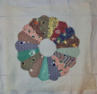 12 Antique Hand Stitched Appliqué Cotton Quilt Block Squares Dresden Plate