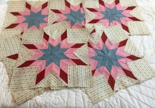 11 Antique Patchwork Quilt Blocks,  Star,  Early Calico Prints,  Hand Pieced