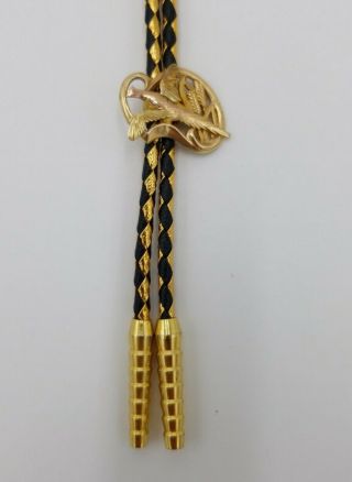 Vintage Pheasant Bolo Tie Black Hills Gold Jco 10k Tri Color By Landstrom 