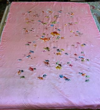 Antique Chinese Splendid Silk Hand Embroidered Wedding Sheet Piano Shawl Tapestr