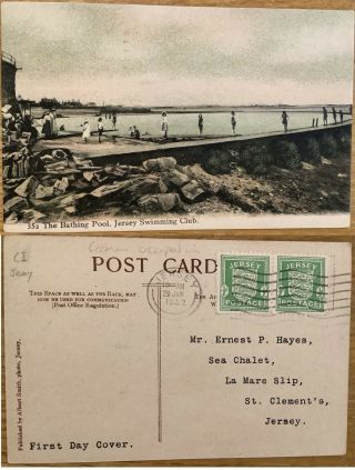 Vintage Postcard,  Jersey,  Swimming Club,  German Occupation,  1st Day Cover,  1942